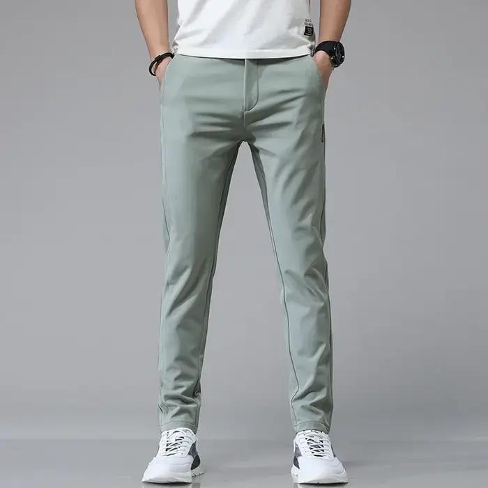 Pantalon Ultra-fin pour hommes, extensible, Slim, droit, décontracté, haute qualité, mode, respirant