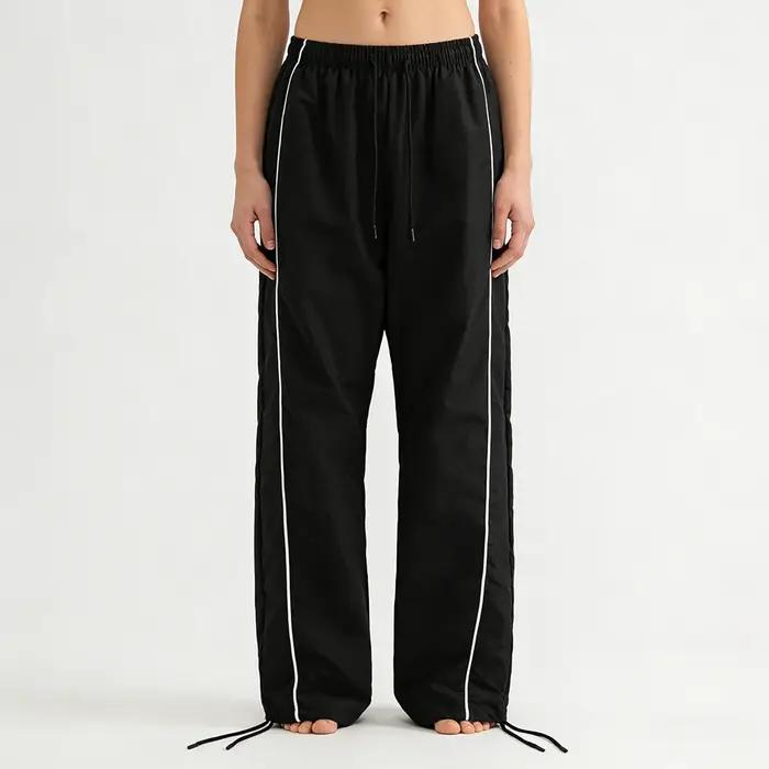 Pantalon de survêtement Baggy noir pour hommes, rayures latérales blanches, ourlet réglable, cordon