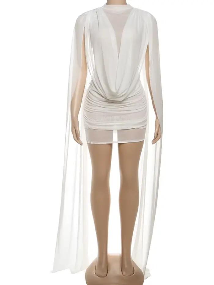 Robe sexy transparente Weird Puss pour femmes, patchwork, col à revers, sans manches, moulante, coqu