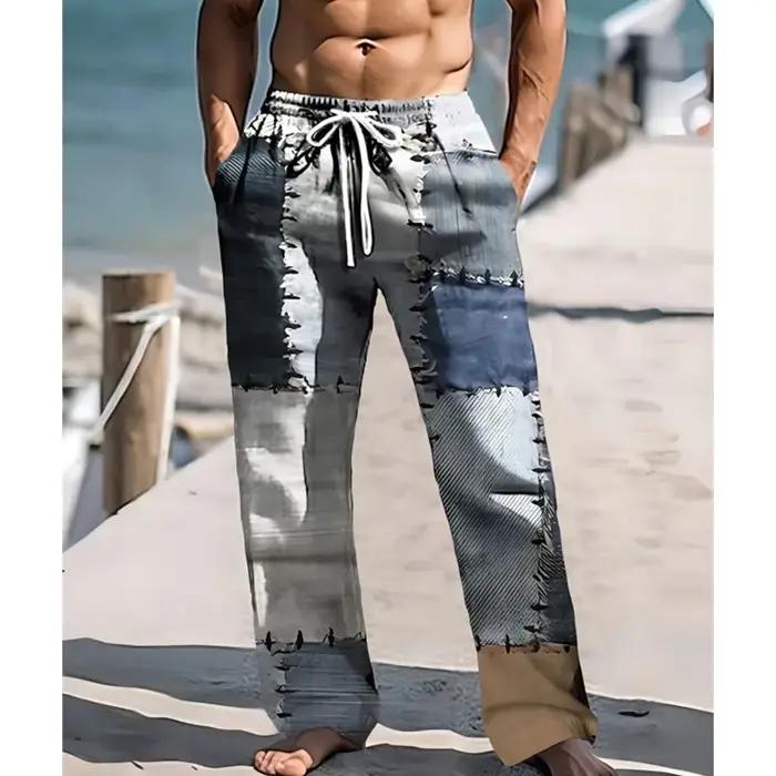 Pantalon de plage décontracté pour hommes, imprimé rétro 3D minable, en Fiber de Polyester, léger, c