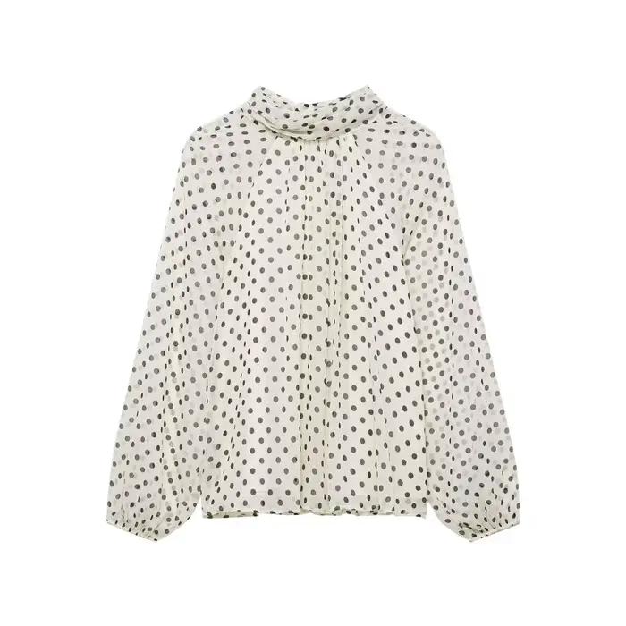 Chemise à manches longues à pois pour femmes, mode printemps automne, chemise à nœud à lacets, chemi