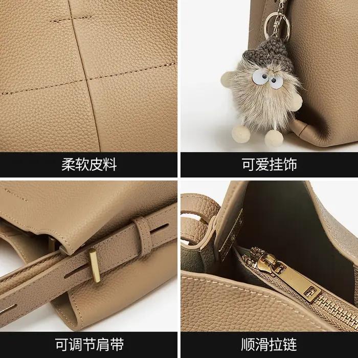 FOXER Simple en cuir véritable sac à main femmes sac à bandoulière fourre-tout sac seau grande capac