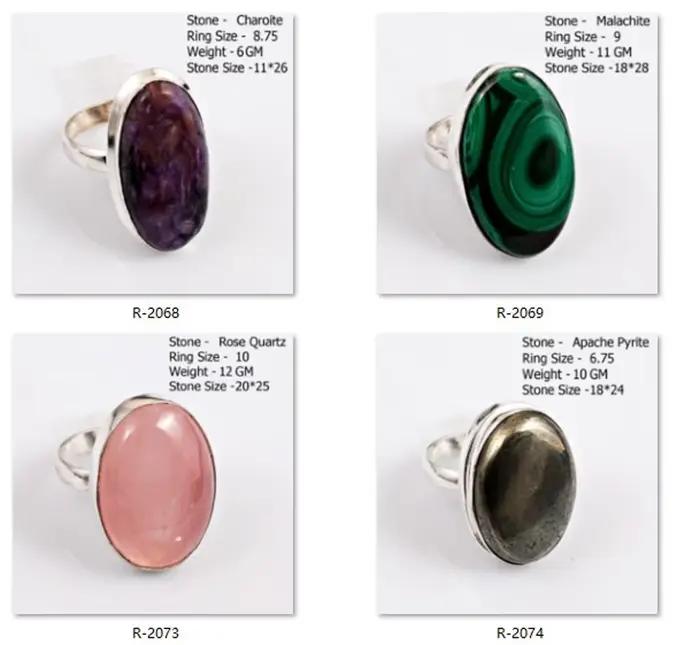 Bague en Malachite, Amazonite, Turquoise, Jaspe, Agate, Charoïte, Topaze Bleue, Labradorite, Pierre