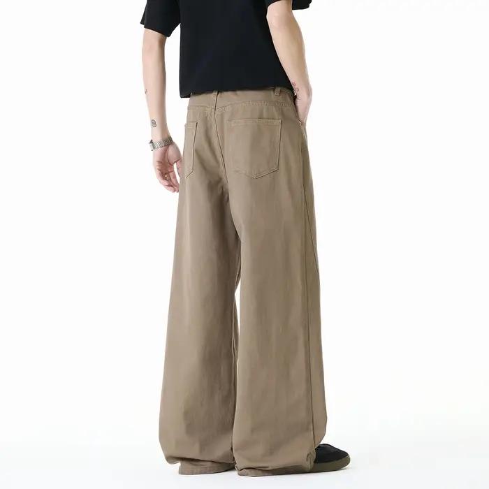 Jean en coton pour homme tendance printemps 2026, coupe large décontractée, longueur au sol, pantalo