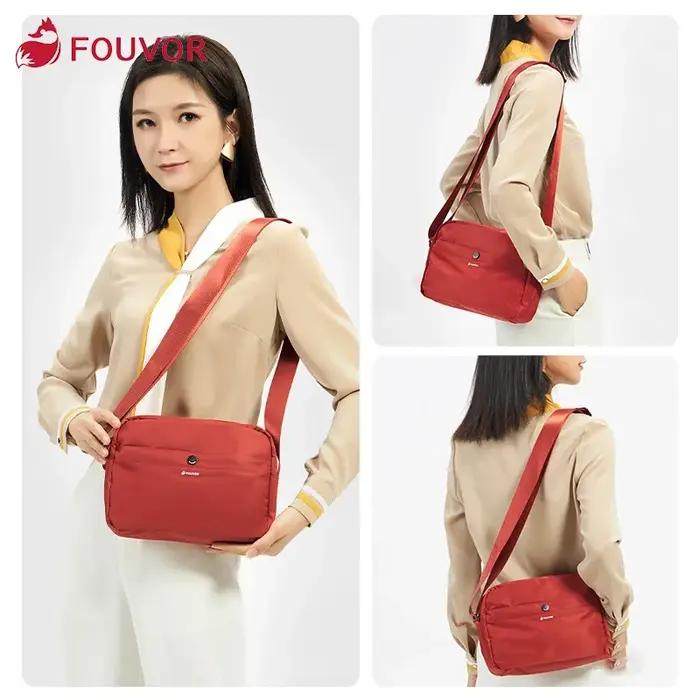 Fouvor Sac à bandoulière en nylon rouge pour femme léger décontracté petit sac à main à bandoulière