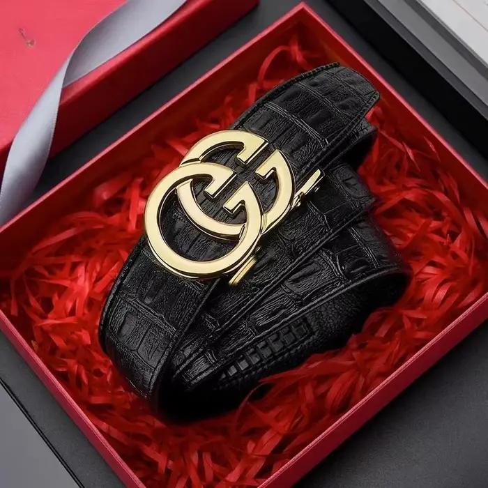 Ceinture en cuir véritable pour hommes, alliage métallique, structure automatique, marque de luxe, d