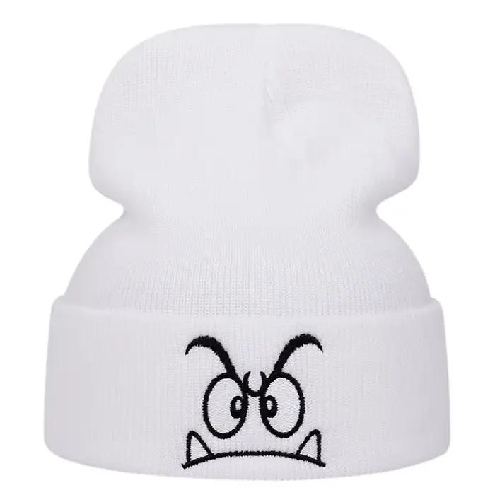 Chapeau tricoté brodé à expression en colère, chapeau en laine chaud pour les événements sportifs de