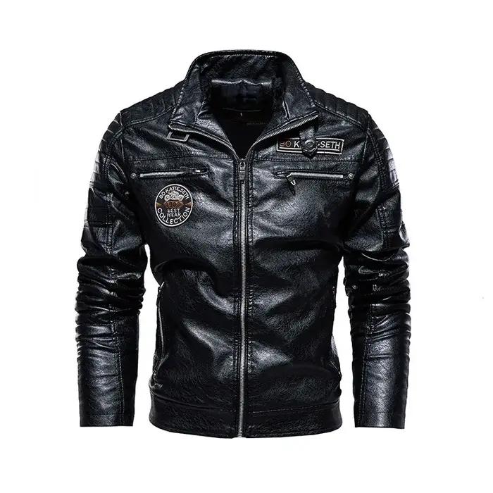 Veste en cuir pour homme, style motard punk, imprimé lettres, col montant, coupe slim, coupe-vent, m