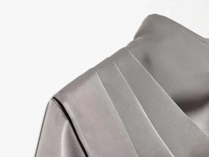 ETJ 2026 printemps nouveau femmes élégant mode châle design satin drapé haut asymétrique froissé che