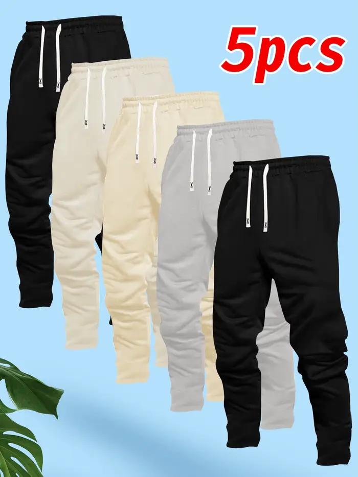 Pantalon de sport décontracté pour homme, 5 pièces, coupe droite, tissu confortable, idéal pour les