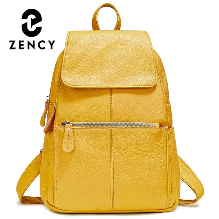 Zency mode femmes 100% sac à dos en cuir véritable sac à dos grande capacité Style Preppy brillant j