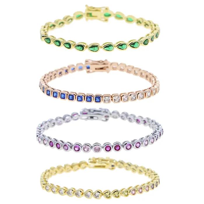 Bracelet en zircone cubique 5A CZ, lunette géométrique de différentes formes, chaîne de Tennis, bijo