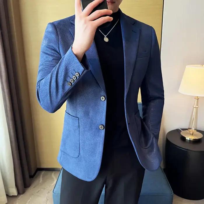 Blazer en daim à boutonnage simple pour hommes, veste à la mode, coupe couvertes, veste trempée, rob