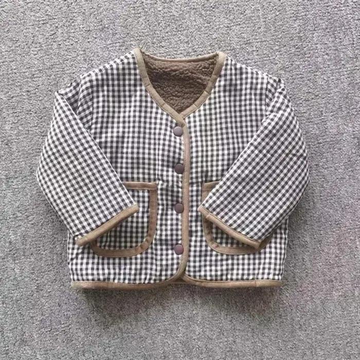 Veste chaude enfants automne hiver réversible plaid peluche - Vêtement bébé garçon fille doux et confortable