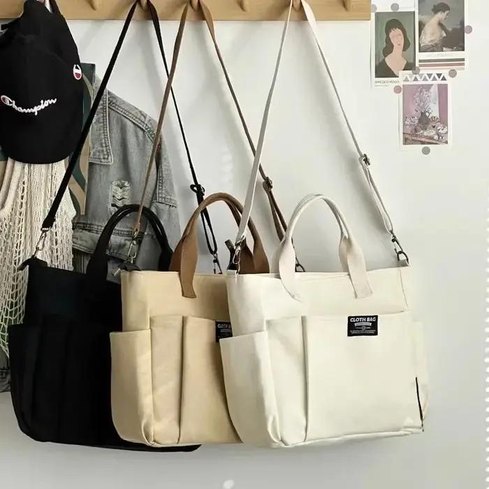 Sac à main en toile pour femmes, sac Simple pour étudiant, grande capacité, épaule horizontale incli