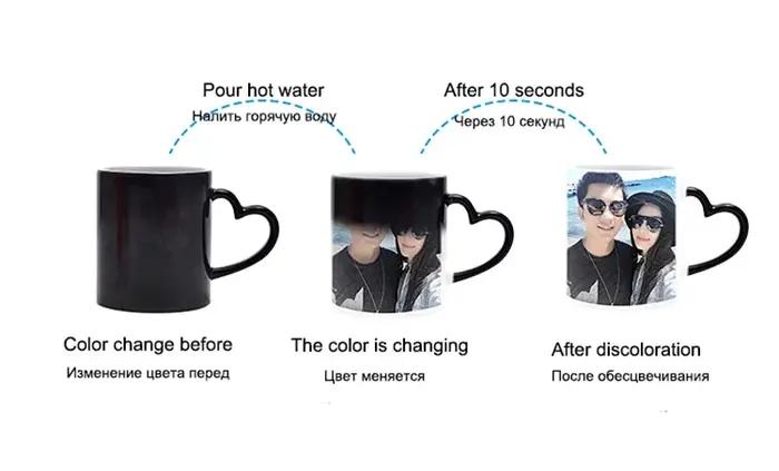 Personnalisé Desin personnalisé tasse magique bricolage Photo tasses sensible à la chaleur en cérami