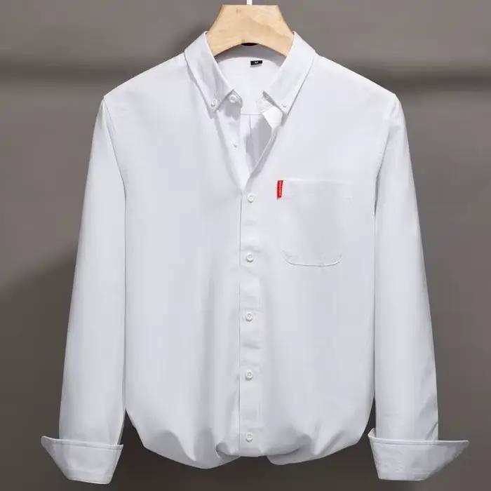 Chemise Oxford 100% coton pour hommes, manches longues, unie, décontractée, coupe régulière, chemise