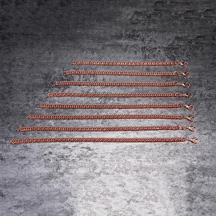 Bracelets en cuivre pur pour hommes et femmes, lien de chaîne cubaine réglable, fermoir à homard, 6m