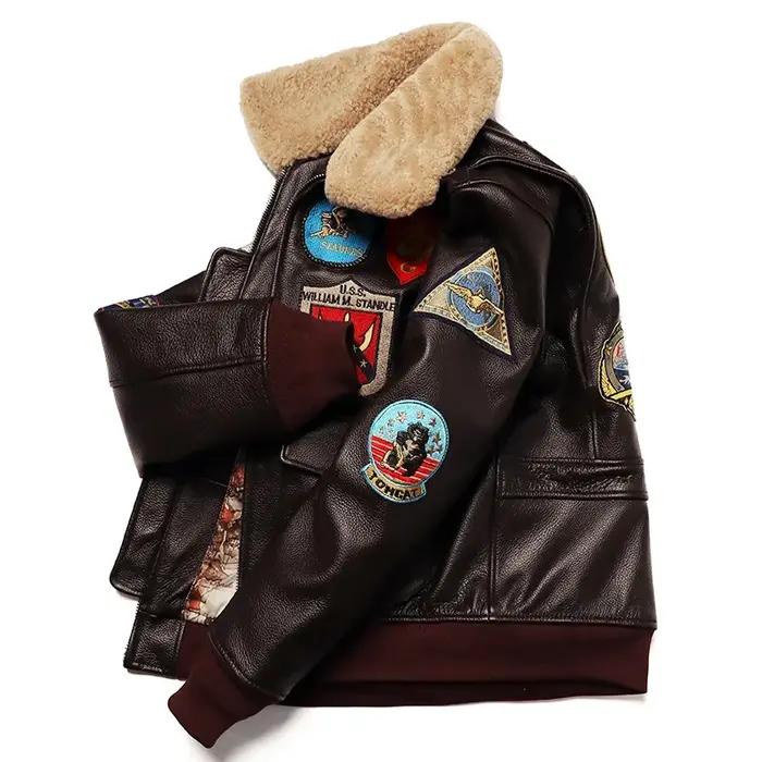 Vêtements militaires G1 veste de vol épaississement matelassé 100 % vestes en cuir de vachette homme