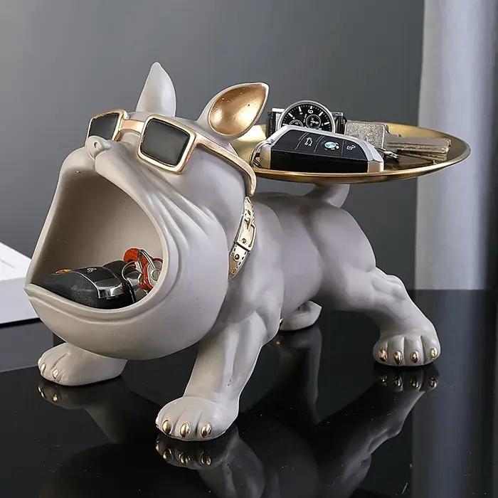30 cm/11.8 pouces décor à la maison bouledogue Figurine chien Statue clé boîte de rangement Animal o