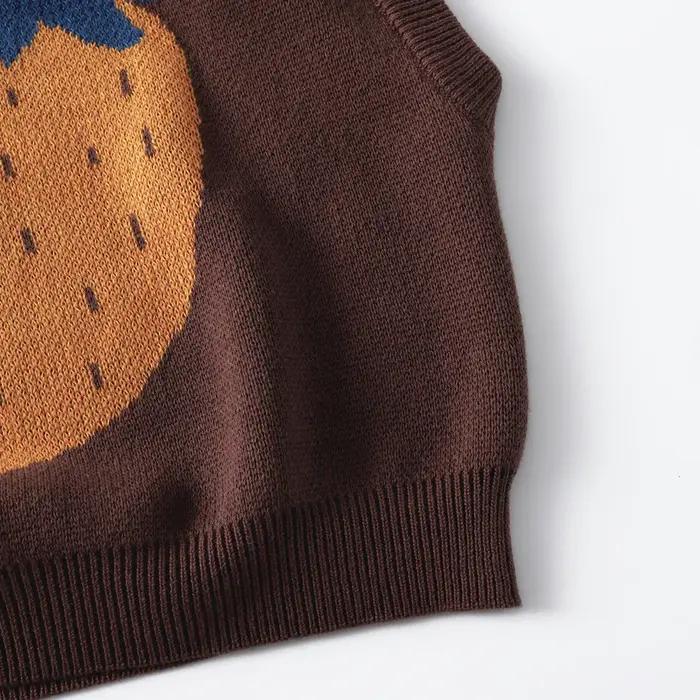 Gilet tricoté marron café pour enfants, pull sans manches à motif de fruits de dessin animé, pour en