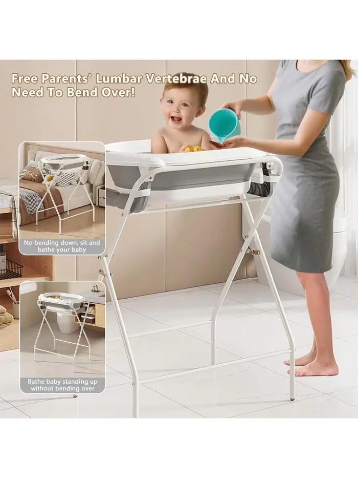 Baignoire pour bébé avec support (pliable) – Thermomètre, coussin ergonomique, oreiller de bain faci