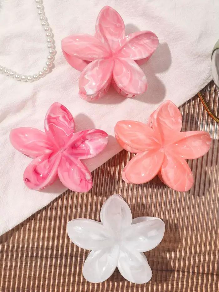 Pinces à cheveux Style forêt bohème pour femmes, 4 pièces, motif marbre Rose, pince requin à la mode