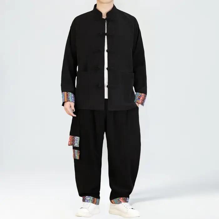 2025 hommes Style chinois rétro Tang costume hommes Patchwork velours côtelé ensemble imprimé Hanfu