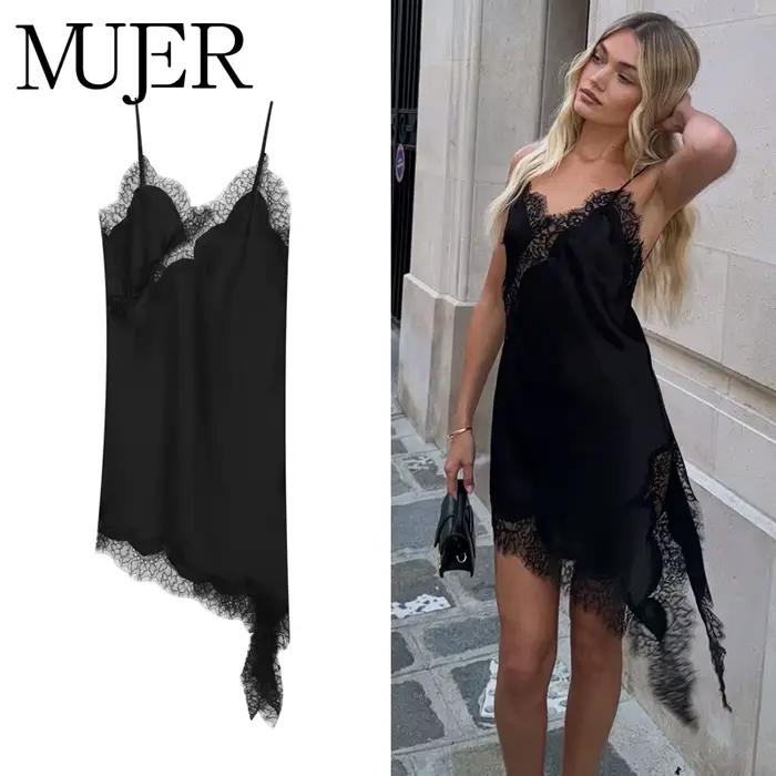 MUJER 2025 dentelle robe femme noir dos nu robes courtes pour les femmes asymétrique fête femmes rob