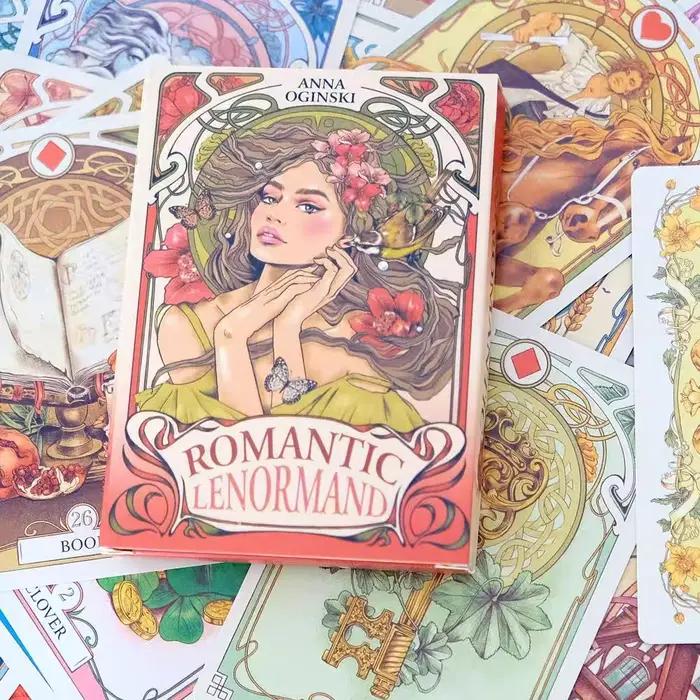 Cartes Oracle Lenormand romantiques, 10.2x7.2cm, Vision anglaise, Motifs floraux, 37 pièces, 4x2.8 p