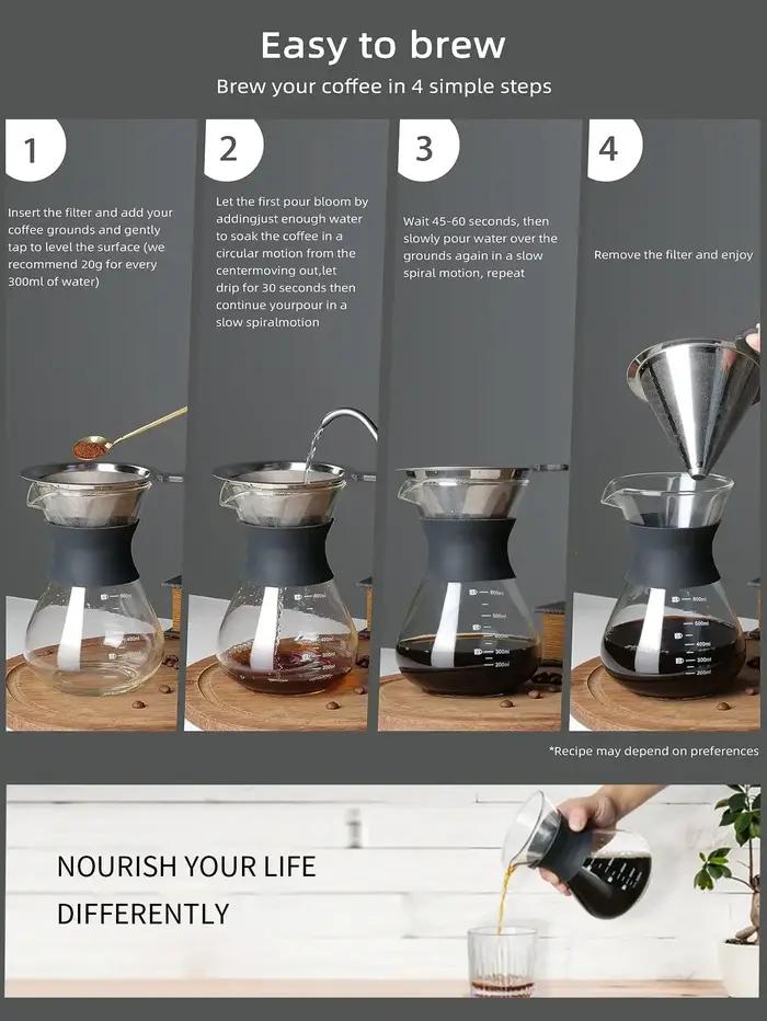 Leeseph Pour Over Coffee Brewer avec filtre à café en acier inoxydable, cafetière goutteur verser av