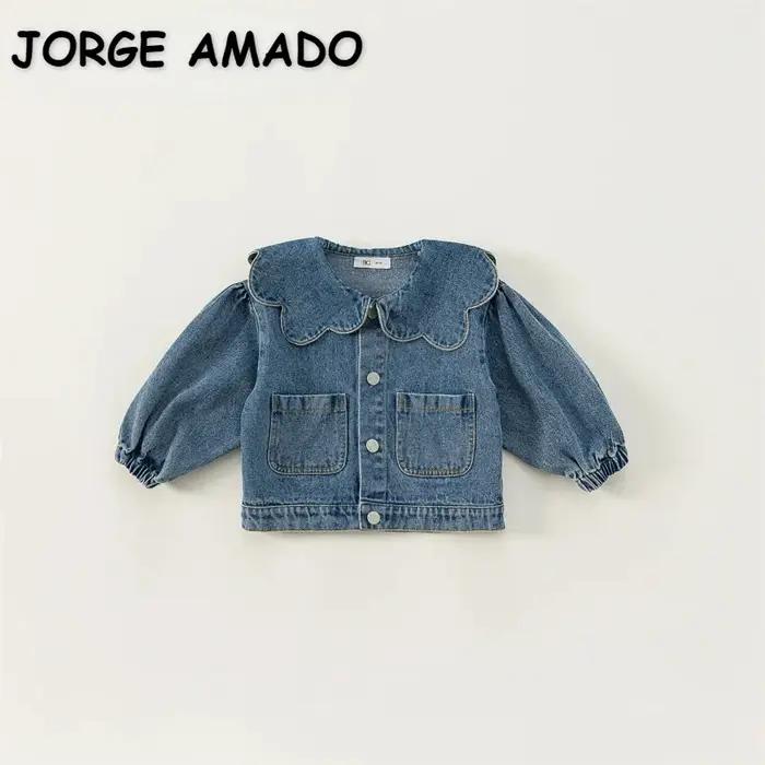 Manteau en denim de style coréen pour enfants, col à volants, manches longues, mode pour enfants, vê