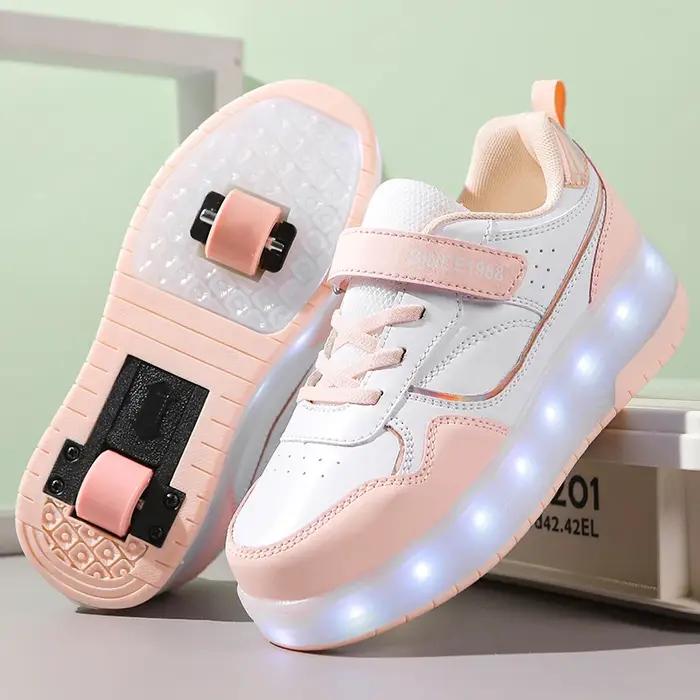 Rose mode filles garçons lumière LED patins à roulettes chaussures pour enfants enfants baskets avec