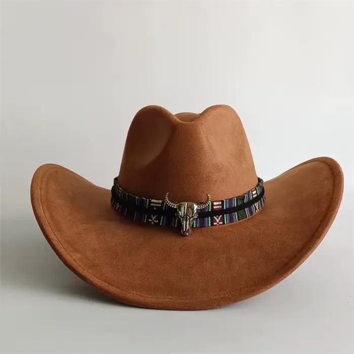 Chapeau de cowboy en daim vert armée, nouveau modèle grande taille, en daim, avec dessus en forme de