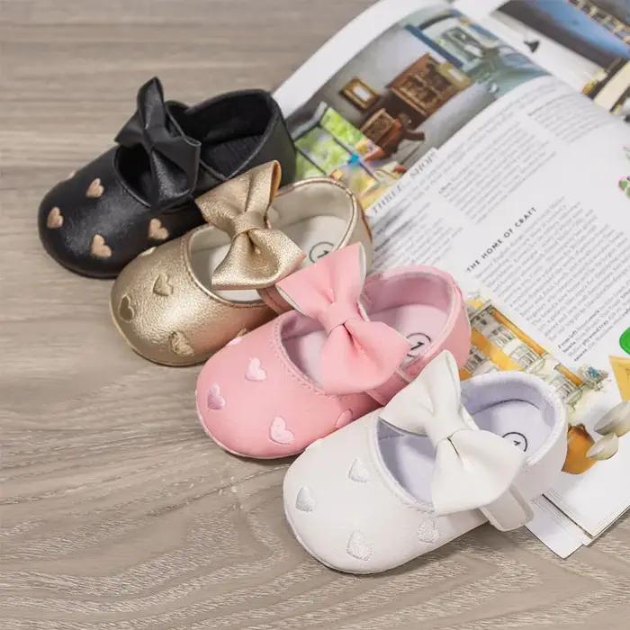 Chaussures bébé robe classique mignon nœud papillon coeur anti-dérapant semelle souple premiers marc