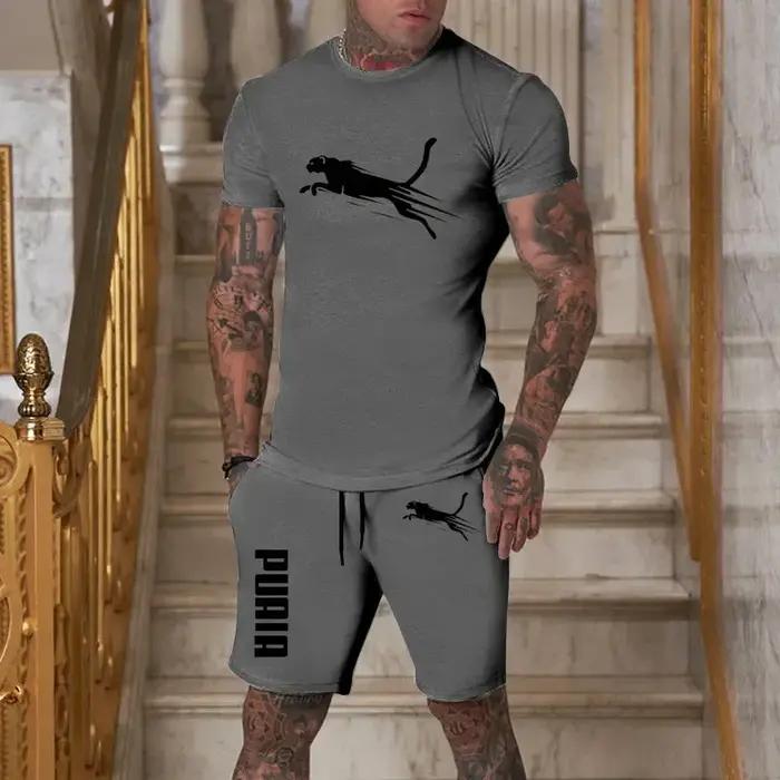 Ensemble décontracté tendance été 2026 pour homme : T-shirt respirant et short de sport deux pièces