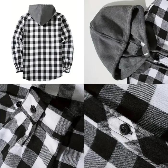 Hommes d'affaires printemps et automne Patchwork Plaid boucle décontractée à capuche à manches longu