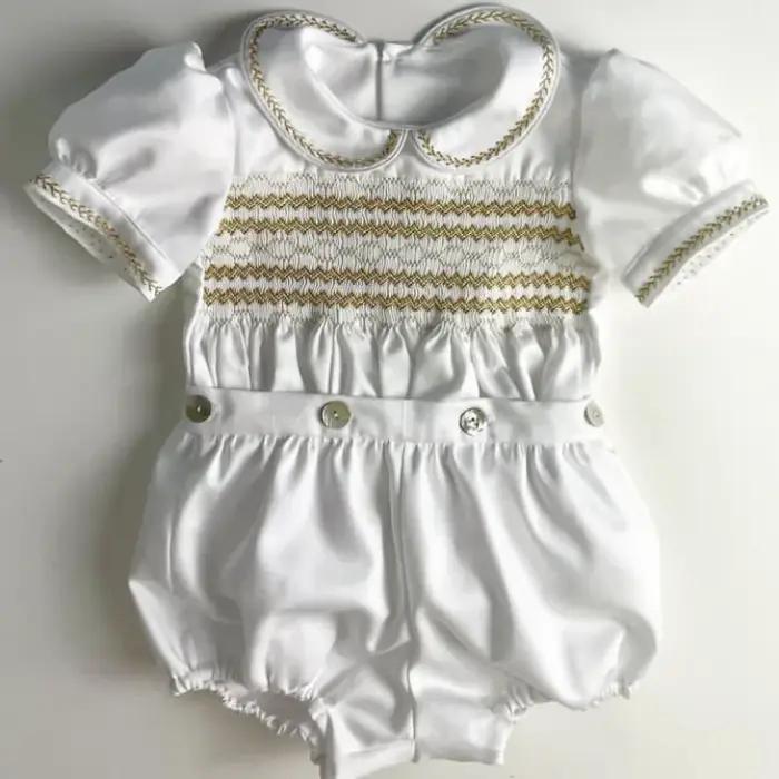 Tenue smockée blanche d'été pour garçon de 0 à 6 ans, costume pour photographie de fête d'anniversai