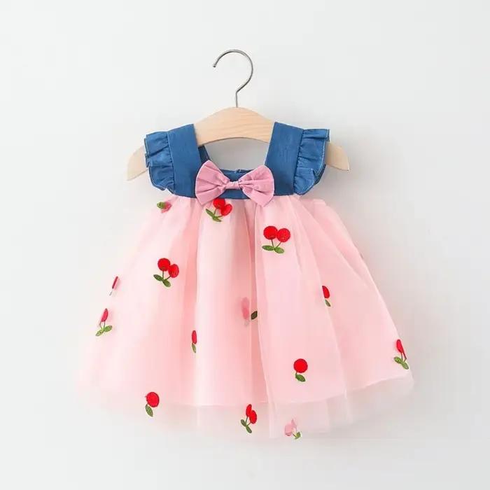 Robe d'été pour bébé fille, robe en maille cerise, robe de plage mignonne pour bébé fille, vêtements