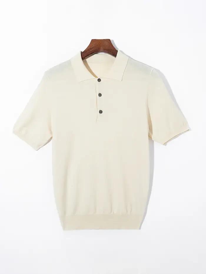Pull Mérinos à Manches Courtes et Col Polo pour Homme, Vêtement Triblockchain, Ample, Grande Taille,