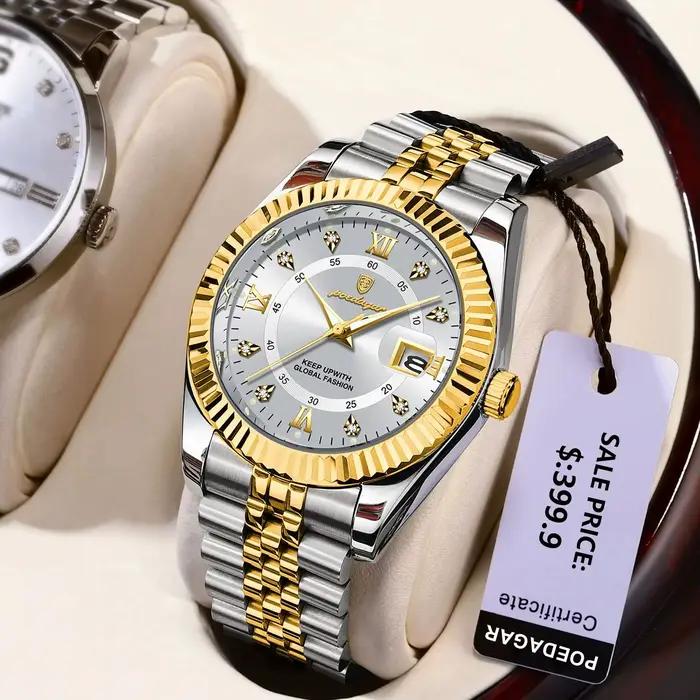 POEDAGAR classique luxe hommes montres à Quartz en acier inoxydable Date homme montre étanche lumine