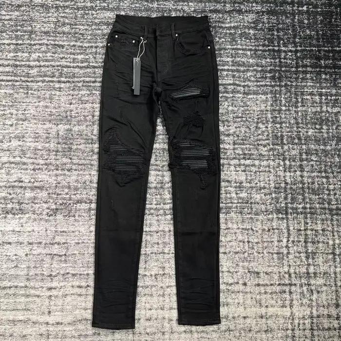 jeans noirs skinny en cuir côtelé pour hommes