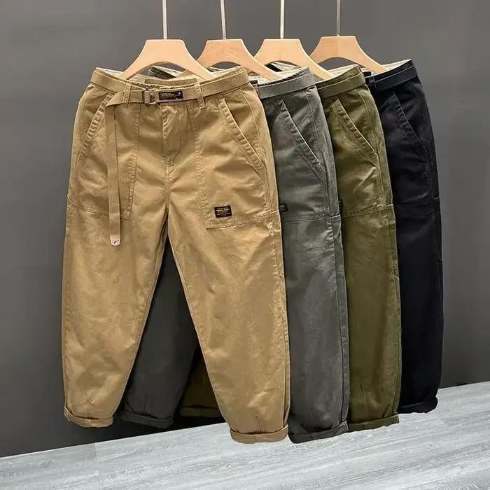 Pantalon de travail en coton coupe large pour homme, style rétro décontracté, résistant à l'usure, a