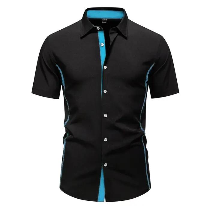 Chemises d'été élastiques formelles pour hommes, chemise boutonnée contrastante, style Y2K Old Money