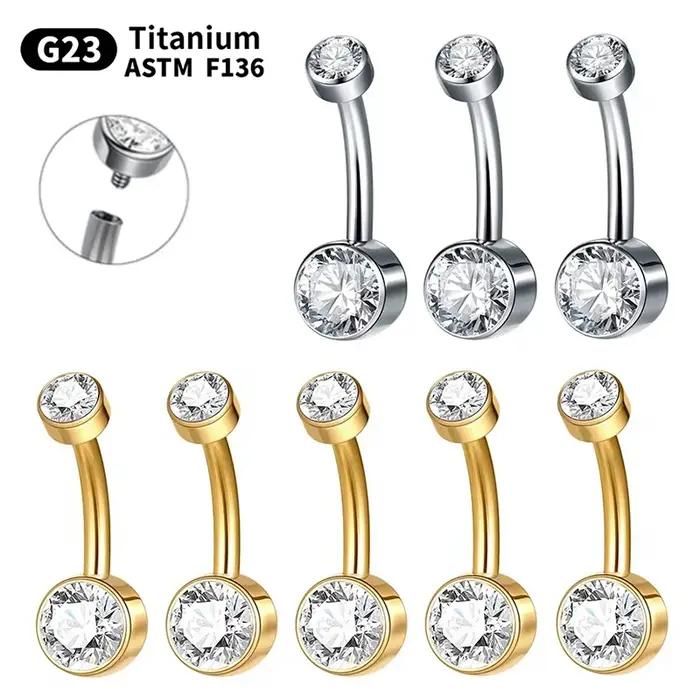 5/10 pièces anneau de nombril en titane 14G 6mm 8mm 10mm 12mm bijoux de perçage de ventre avec zirco