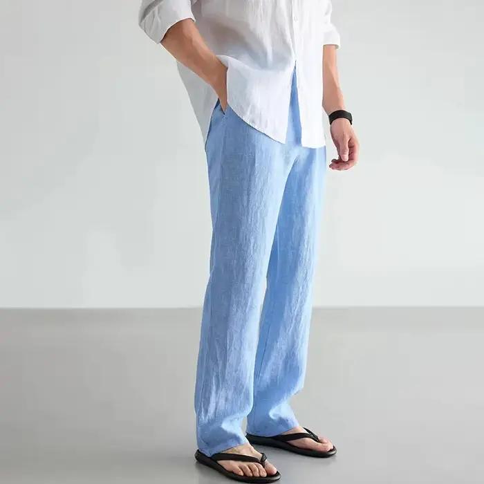 Pantalon 100% lin et coton pour homme, respirant, style jogging, streetwear hip-hop, vêtements décon