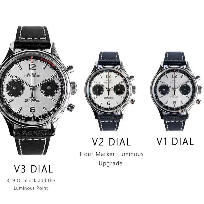 Sugess-Montre Pilote pour Homme, Chronographe Mécanique, Montre-Bracelet, Air Force, Saphir, Étanche