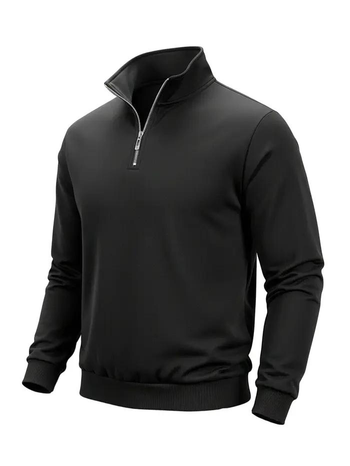 Sweat-shirt à demi-fermeture éclair pour homme, couleur unie, col roulé, pull à manches longues, pou