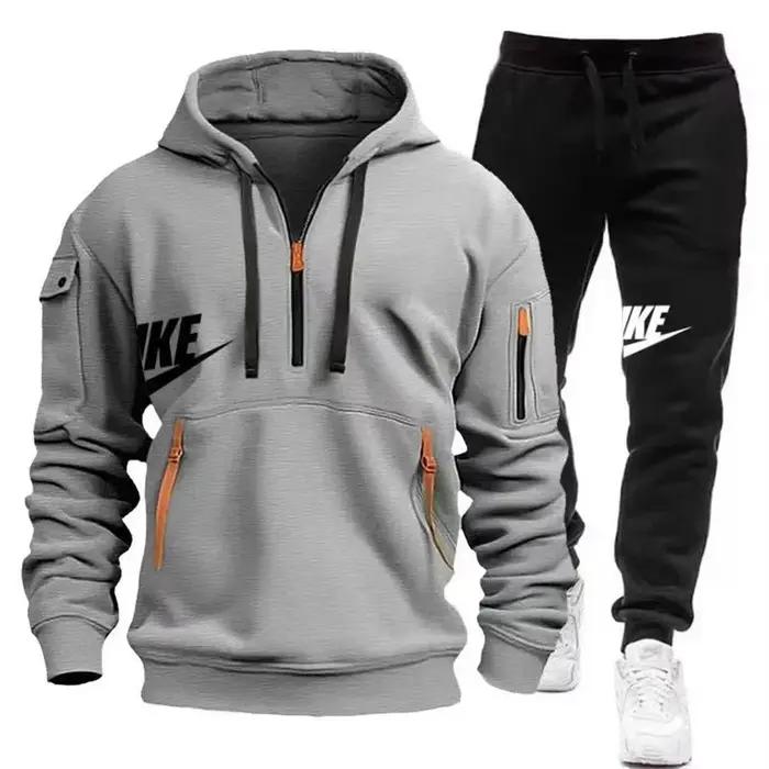 Nouveau costume d'automne et d'hiver pour hommes, sweat à capuche avec fermeture éclair + pantalon,