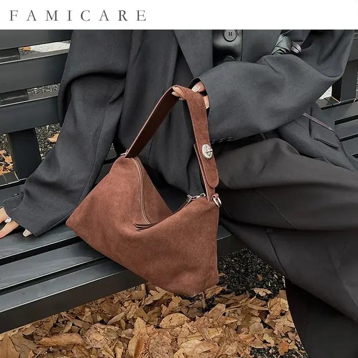 Sac à main rétro en daim pour femmes, sac à main en cuir de vachette conviviale ré pour dames, sac à